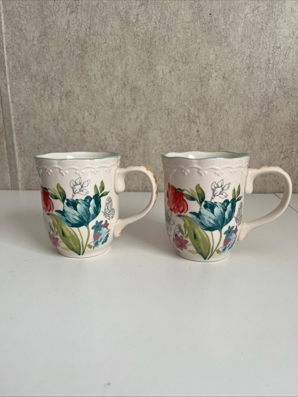 PIONEER WOMAN Blooming Bouquet 18oz Stoneware Coffee Mug Floral Butterfly Cottag